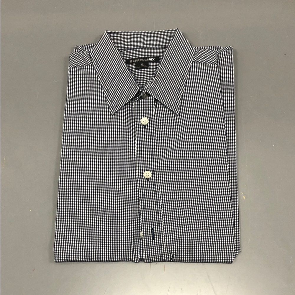 Express Men's Black and White Checkered Dress Shirt